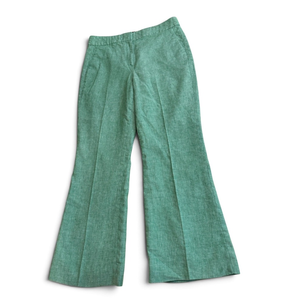Preppy J. Crew Hayden Green Linen Blend Pant 10T Kickout Crop Coastal Resort - Picture 2 of 10